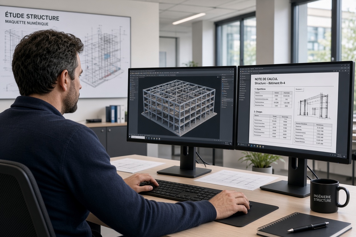 Bureau d'étude structure digitalisé réalisant une note de calcul de structure